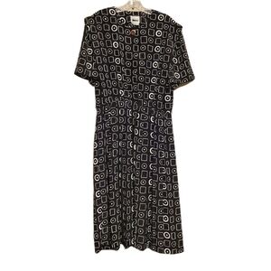 Leslie Fay | Women's Black & White Vintage Midi Length Dress (Size 16)